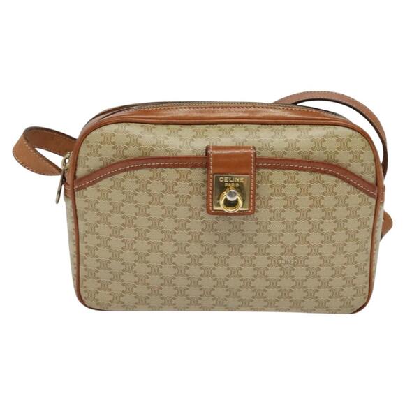 CELINE Macadam Canvas Shoulder Bag Pvc Beige Gold - Picture 2 of 12